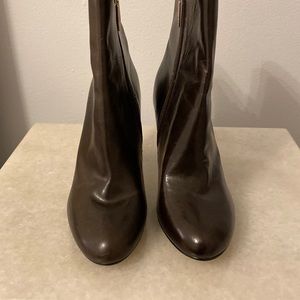 Leather brown block heel booties size 6.5